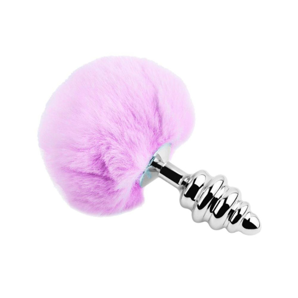 Металлическая анальная пробка Кроличий хвостик Alive Fluffy Twist Plug L Purple, диаметр 3,8 см