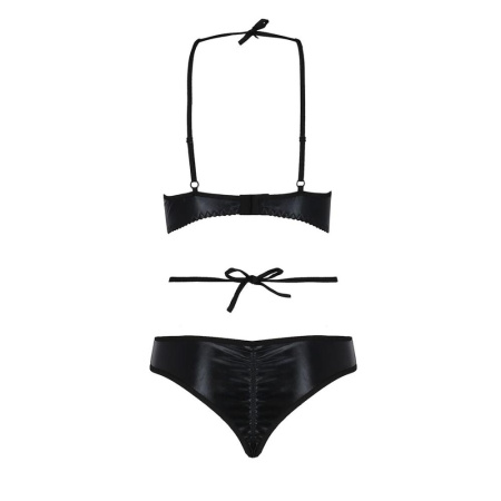 Комплект белья Passion NAVEL SET black S/M Black, трусики, лиф, кружевные и латексные вставки || 
