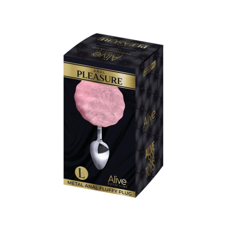 Металлическая анальная пробка Кроличий хвостик Alive Fluffy Plug L Pink, диаметр 3,9 см || 