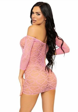 Платье-сетка с сердечками Leg Avenue Heart net mini dress Pink, завязки, открытые плечи, one size || 