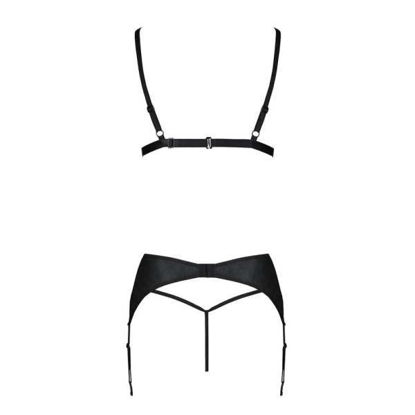 Комплект из эко-кожи Passion Miley Set black L/XL: трусики, бюстгальтер, пояс для чулок