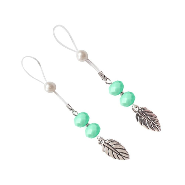 Сексуальные украшения для сосков с листиком Nipple Jewelry Leaf, цвет мятный