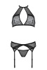 Комплект белья Passion SATARA SET S/M black, топ, пояс для чулок, стринги || 