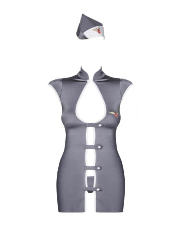 Эротический костюм стюардессы Obsessive Stewardess 3 pcs costume grey S/M, серый, платье, стринги, п || 