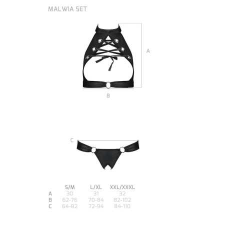 Комплект: открытый топ и трусики из эко-кожи с люверсами Malwia Set with Open Bra black S/M — Passio || 