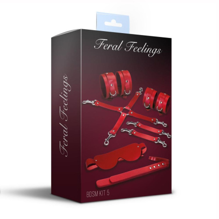 Набор Feral Feelings BDSM Kit 5 Red, наручники, поножи, крестовина, маска, паддл || 