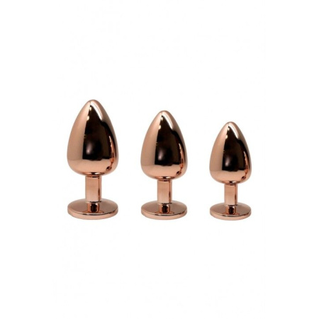 Металлическая анальная пробка Wooomy Tralalo Rose Gold Metal Plug Magenta M, диаметр 3,4 см, длина 8 || 