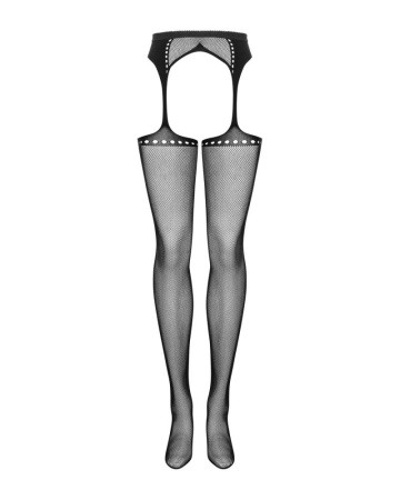 Сетчатые чулки-стокинги со стрелкой Obsessive Garter stockings S314 S/M/L, черные, имитация гартеров || 