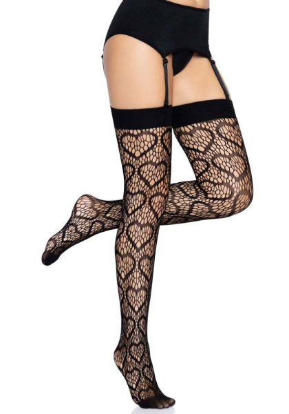 Ажурные чулки с сердечками Leg Avenue Heart Black, one size