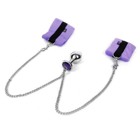 Наручники с металлической анальной пробкой Art of Sex Handcuffs with Metal Anal Plug size M Purple || 