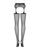 Сетчатые чулки-стокинги с кружевным поясом Obsessive Garter stockings S307 S/M/L, черные, имитация г || 