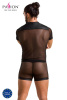 Комплект сетчатого мужского белья Passion 052 Set Michael L/XL Black, рубашка, боксеры, заклепки || 