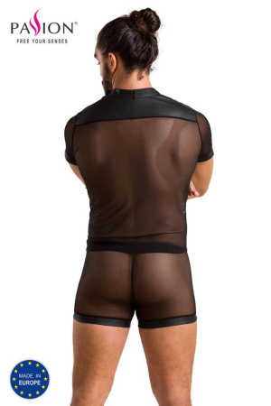 Комплект сетчатого мужского белья Passion 052 Set Michael L/XL Black, рубашка, боксеры, заклепки || 