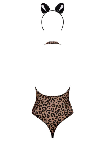 Эротический костюм леопарда Obsessive Leocatia teddy XXL, боди, обруч с ушками || 