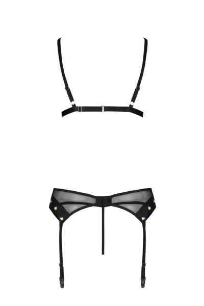 Комплект белья Passion NESSY SET S/M black, бюстгальтер, пояс для чулок, стринги