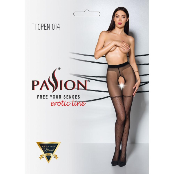 Колготки с открытым доступом, имитация чулок TIOPEN 014 black 1/2 (20 den) — Passion