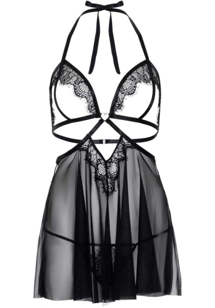 Пеньюар Leg Avenue Lace and mesh babydoll & panty Black S