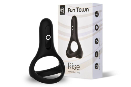 Двойное эрекционное кольцо Fun Town Rise Black, управление со смартфона