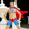 Мужской эротический костюм супермена "Готовый на всё Стив" One Size: плащ, портупея, шорты, манжеты || 