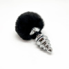 Металлическая анальная пробка Кроличий хвостик Alive Fluffy Twist Plug L Black, диаметр 3,8 см || 