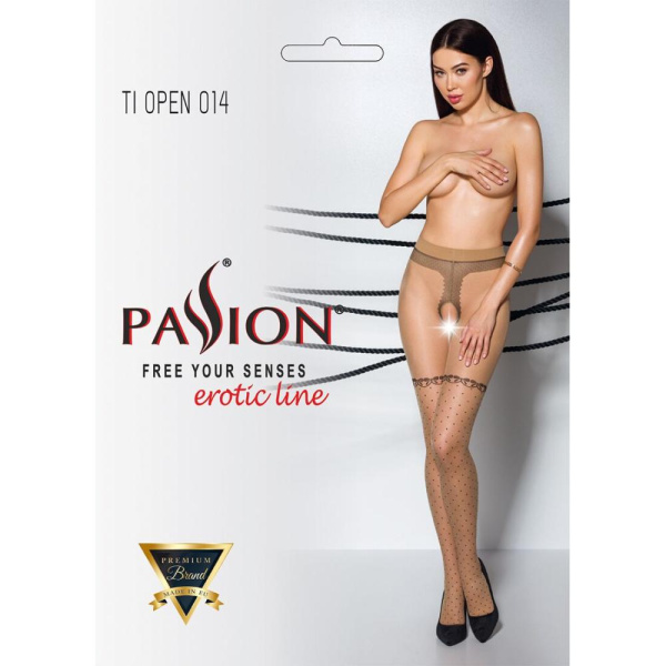 Телесные колготки с открытым доступом, имитация чулок TIOPEN 014 beige 3/4 (20 den) — Passion