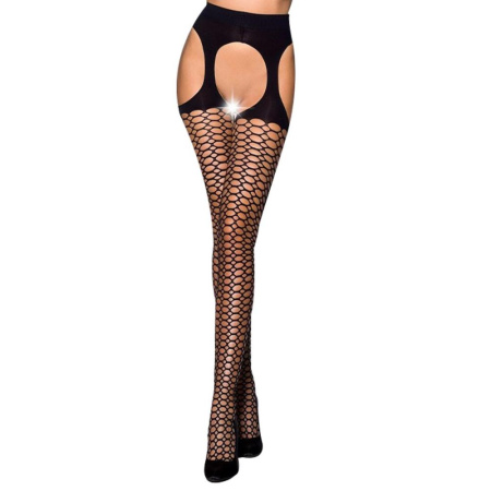 Эротические колготки TIOPEN 004 nero 1/2 (fishnet 40 den) - Passion, имитация чулок и пояса