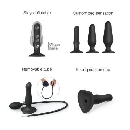 Надувной фаллоимитатор Strap-On-Me INFLATABLE DILDO PLUG - NOIR, шарик внутри, диаметр до 6 см || 