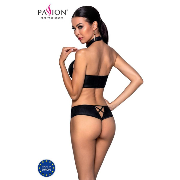 Комплект из эко-кожи Nancy Bikini black XXL/XXXL - Passion, бра и трусики с имитацией шнуровки