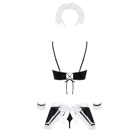 Атласный эротический костюм горничной Obsessive Maid set S/M, black, топ, юбка, стринги, манжеты, об || 