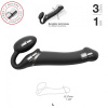 Безремневой страпон с вибрацией Strap-On-Me Vibrating Black L, диаметр 3,7см, пульт ДУ, регулируемый || 