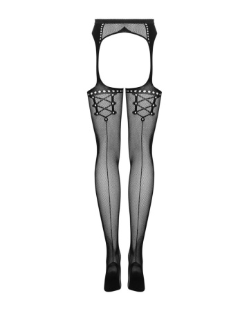 Сетчатые чулки-стокинги со стрелкой Obsessive Garter stockings S314 S/M/L, черные, имитация гартеров || 