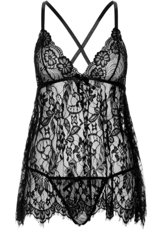 Пеньюар Leg Avenue Floral lace babydoll & string Black L || 