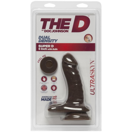 Фаллоимитатор Doc Johnson The D - Super D - 6 Inch With Balls - ULTRASKYN - Chocolate, диаметр 3,8см || 