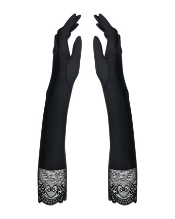 Высокие перчатки с камнями и кружевом Obsessive Miamor gloves, black