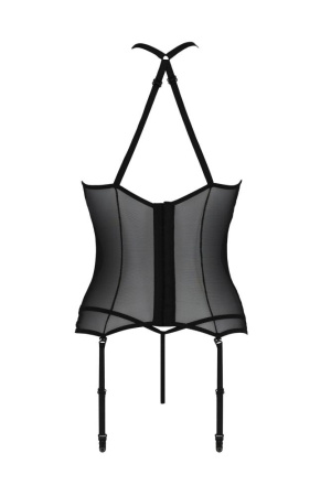Корсет с пажами Passion SATARA CORSET L/XL black, стринги, кружево, застежки спереди и сзади || 