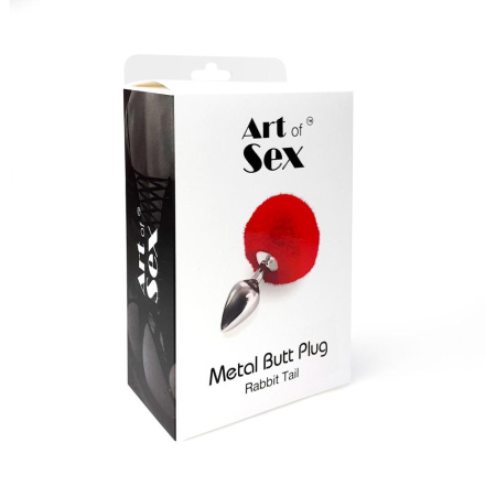 Металлическая анальная пробка М Art of Sex - Metal Butt plug Rabbit Tail, Красный || 