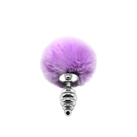 Металлическая анальная пробка Кроличий хвостик Alive Fluffy Twist Plug S Purple, диаметр 2,9 см