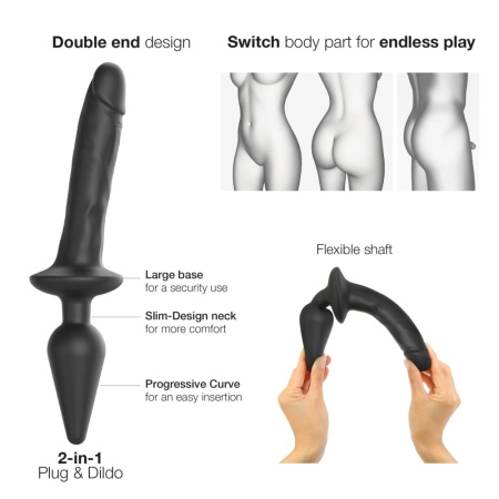 Анальная пробка с дилдо 2в1 Strap-On-Me SWITCH PLUG-IN REALISTIC DILDO Black L, диаметр 4,5/3,4 см || 