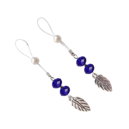 Сексуальные украшения для сосков с листиком Nipple Jewelry Leaf, цвет синий || 