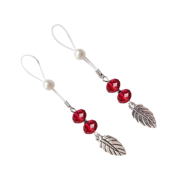 Сексуальные украшения для сосков с листиком Nipple Jewelry Leaf, цвет красный