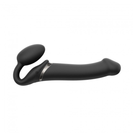 Безремневой страпон с вибрацией Strap-On-Me Vibrating Black L, диаметр 3,7см, пульт ДУ, регулируемый || 