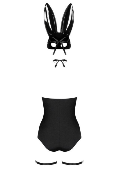 Эротический костюм кролика Obsessive Bunny costume L/XL, black, боди, чокер, гартеры, чулки, маска