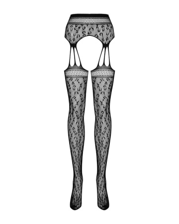 Сетчатые чулки-стокинги под леопард Obsessive Garter stockings S817 S/M/L, имитация гартеров, с дост || 
