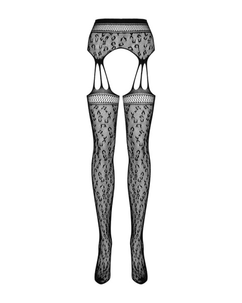 Сетчатые чулки-стокинги под леопард Obsessive Garter stockings S817 S/M/L, имитация гартеров, с дост