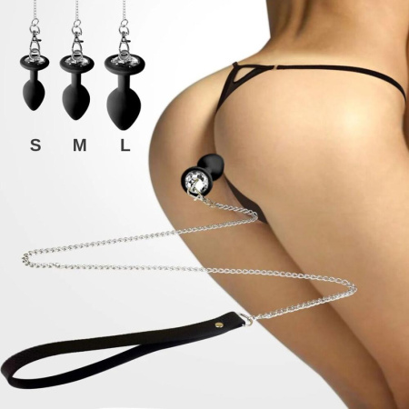 Силиконовая анальная пробка Art of Sex Silicone Anal Plug with Leash size M с поводком Black || 