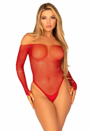 Боди Leg Avenue Crystalized fishnet bodysuit Red One Size