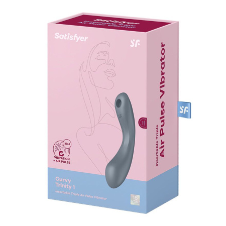 Вакуумный стимулятор с вибрацией Satisfyer Curvy Trinity 1 Bluegrey, игрушка 3в1 || 