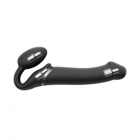 Безремневой страпон с вибрацией Strap-On-Me Vibrating Black L, диаметр 3,7см, пульт ДУ, регулируемый || 