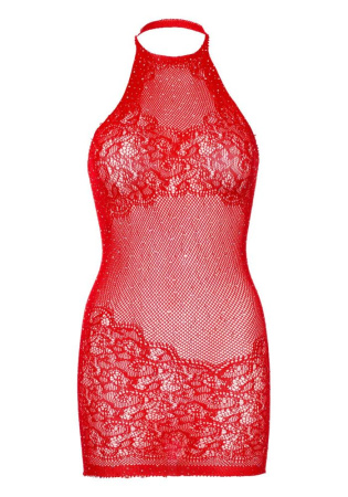 Платье-сетка со стразами Leg Avenue Rhinestone halter mini dress Red, открытая спина, one size || 