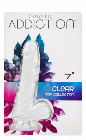 Прозрачный фаллоимитатор на присоске ADDICTION — Clear Dildo with Balls 7″, вибропуля в подарок || 